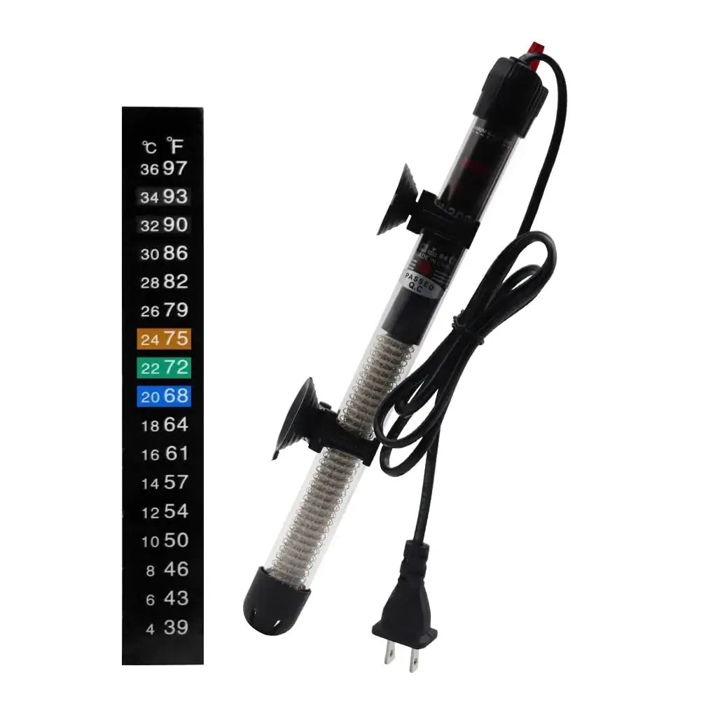 Aquarium Heater 25W 50W 100W 200W 300W Auto Submersible Heater Thermostat Fish Tank Heater with Suction Cups Thermometer Sticker Submersible Heater (100W) Zooko