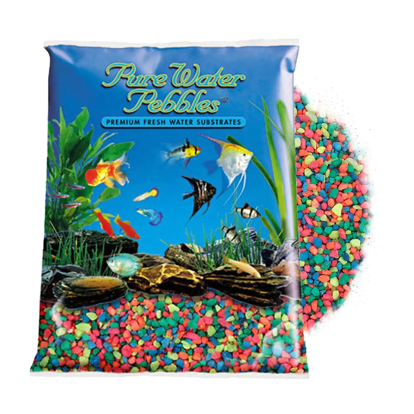 Pure Water Pebbles Neon Rainbow Aquarium Gravel 2 Lbs - Premium Fish Tank Gravel Decorative Aquarium Rocks Ideal Fish Tank Accessories Pebbles for Aquariums Zooko