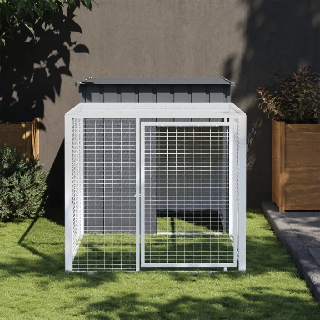 vidaXL Chicken Cage with Run Metal Chicken Coop Animal House Galvanized Steel-6