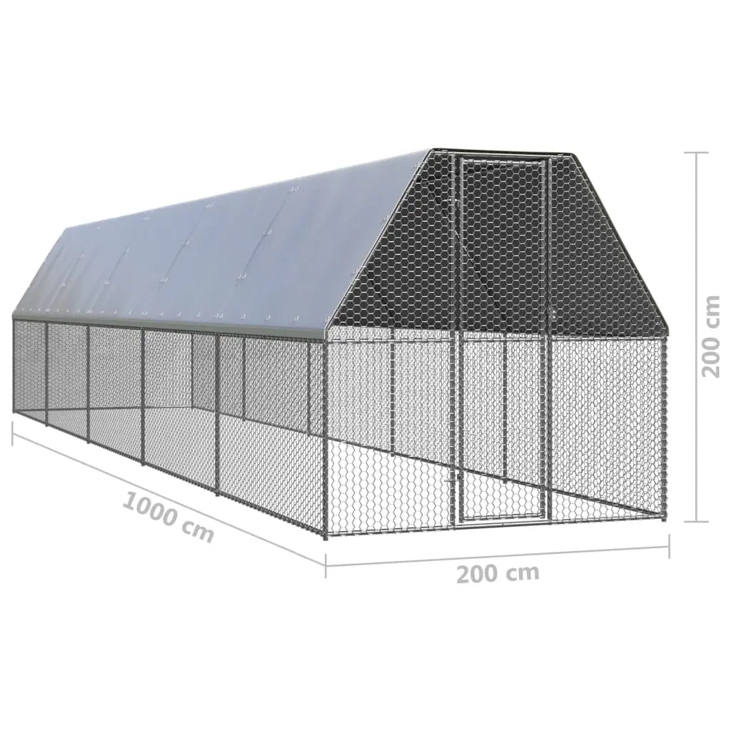 vidaXL Chicken Cage 6.6'x32.8'x6.6' Galvanized Steel-4