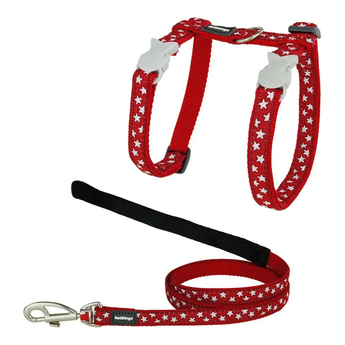Cat Harness Red Dingo Style Red Star White Strap-0