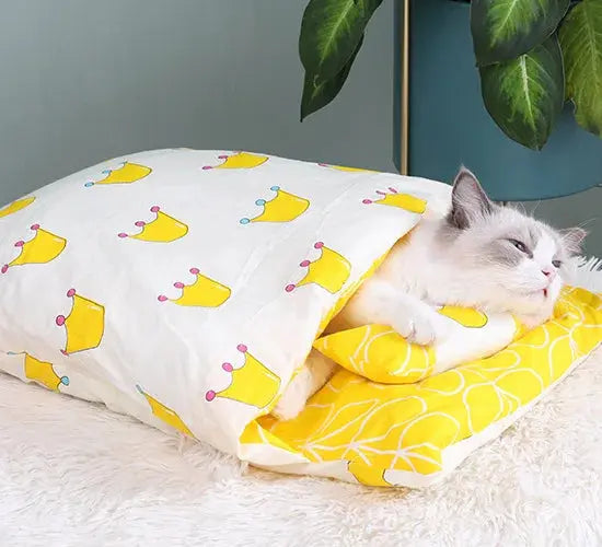 Japanese Cat Bed Warm Cat Sleeping Bag Deep Sleep Cave Winter Removable Pet House Bed for Cats Dogs Nest Cushion with Pillow-9
