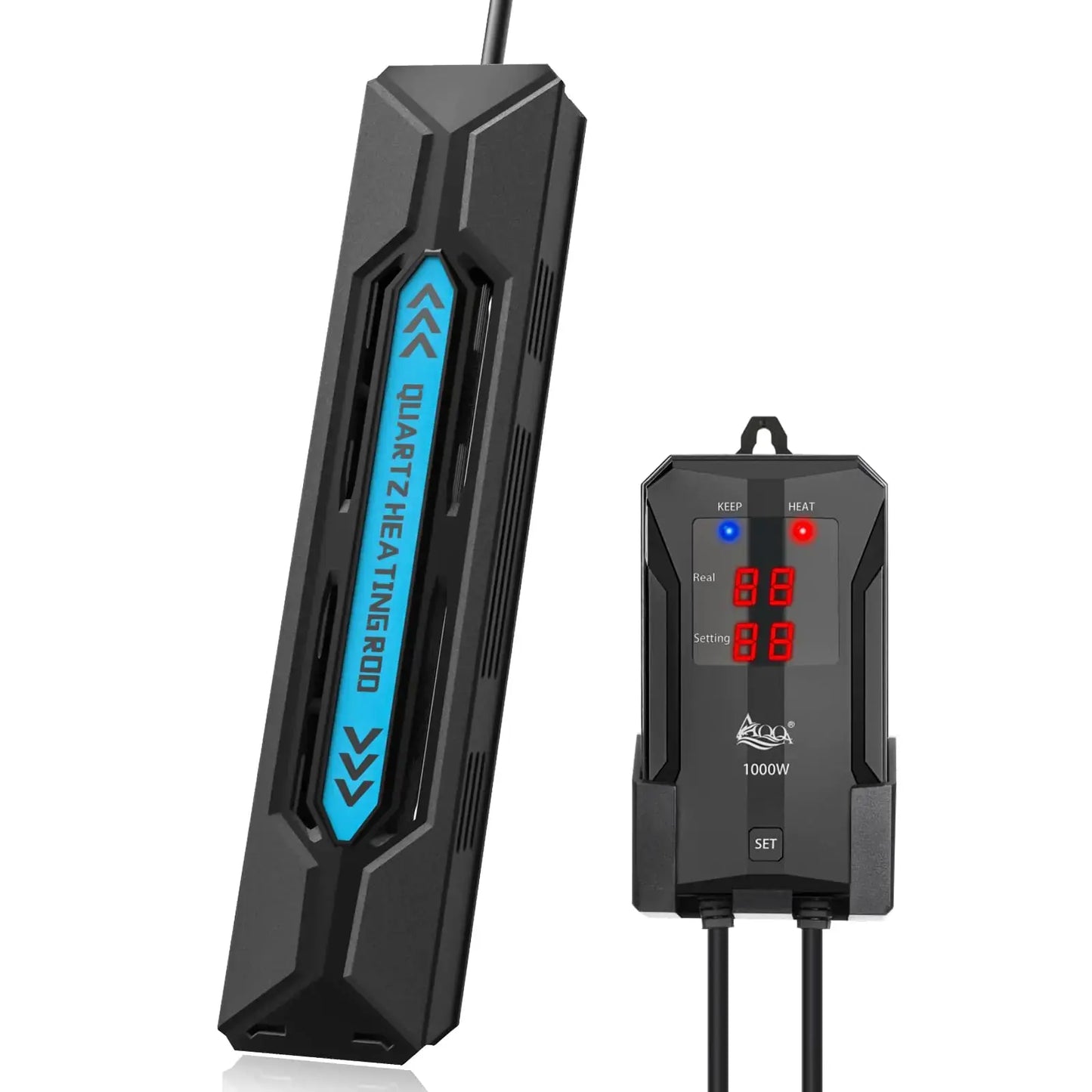 AQQA Aquarium Heater 300W/500W/800W/1000W Submersible Fish Tank Heater with Rapid Heating Quartz Tubes and Precise Dual Digital Display Controller for Up to 200 Gallon Seawater Freshwater Fish Tank Zooko