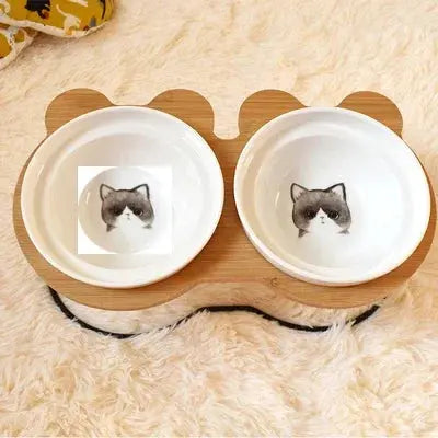 New High-End Pet Bowl Bamboo Shelf Ceramic Feeding and Drinking Bowls for Dogs and Cats Pet Feeder Accessories Zooko