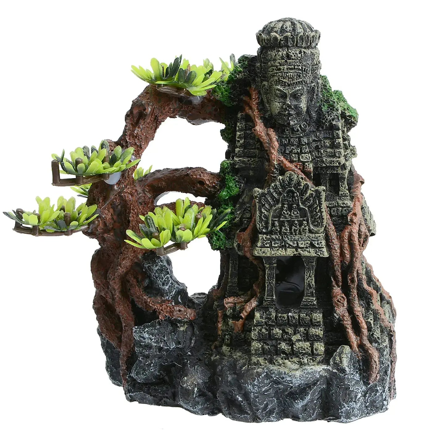 Aquarium Angkor Wat Buddha Statue Decorations - Aquarium Buddha Decor Fish Tank Medium Buddha Statue with Tree Ornament Zooko