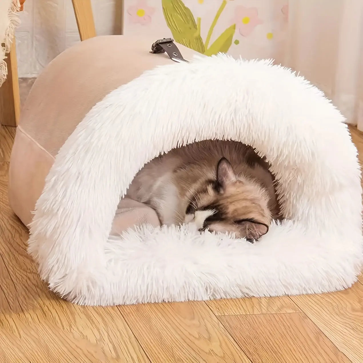 Warm Plush Cat Nest Bed for Winter Comfort-2