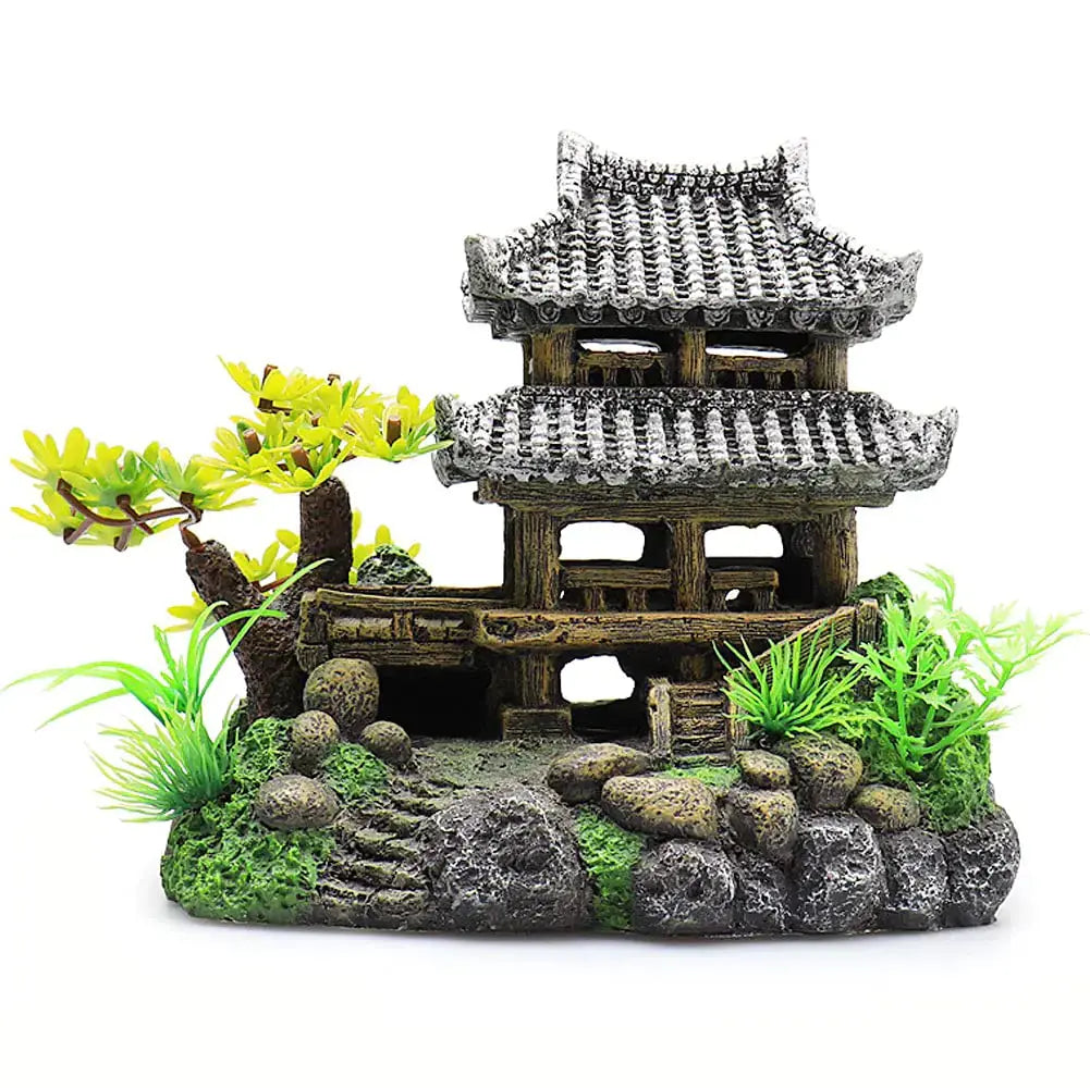 IBWell Classical Lifelike Chinese Landscape Resin Aquarium Castle Decorations Fish Tank Ornaments (Building) Zooko