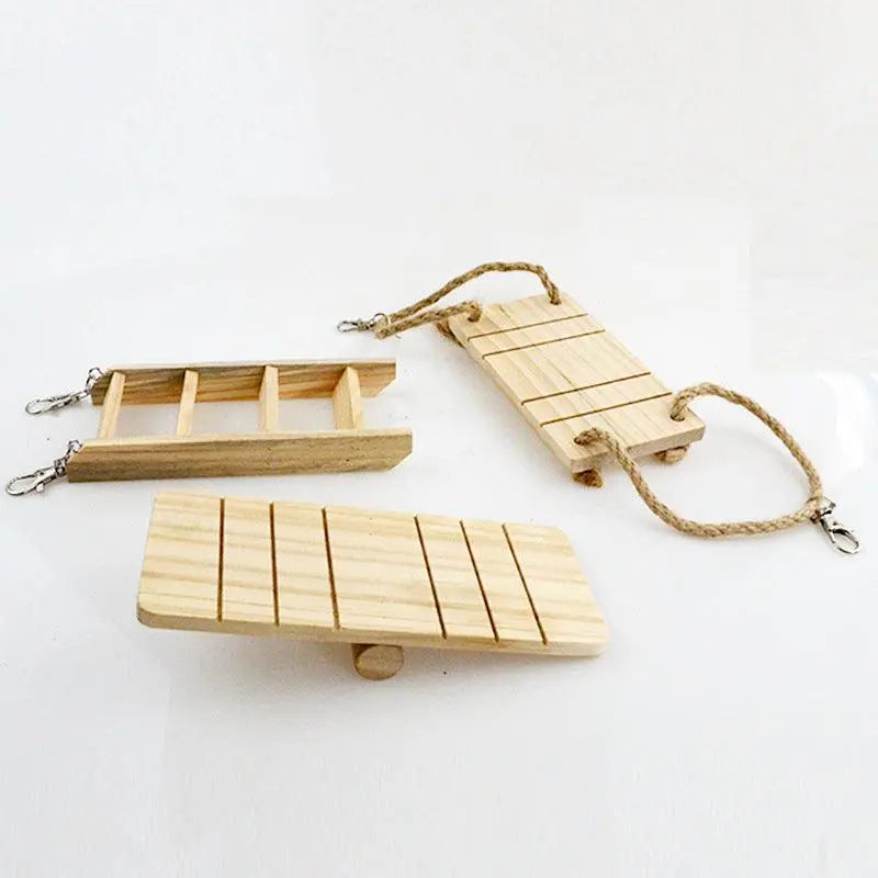 Natural Wood Pet Toy Set: Interactive Playtime Fun For Hamsters, Rabbits, Guinea Pigs, Parrots, Cats, And Dogs-5