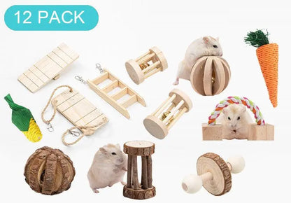 Natural Wood Pet Toy Set: Interactive Playtime Fun For Hamsters, Rabbits, Guinea Pigs, Parrots, Cats, And Dogs-8