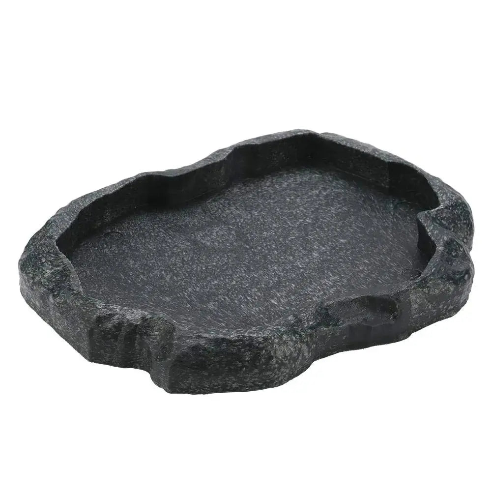 Reptile Bowl Resin Rock Reptile Food and Water Feeder Pet Aquarium Ornament Terrarium Dish Plate for Tortoise Lizard Iguana(Dark Green S) Zooko