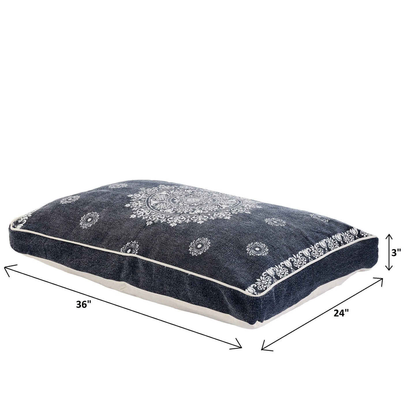24" X 36" Stonewashed Blue Medallion Pillow Style Pet Bed With Removable Cover-7