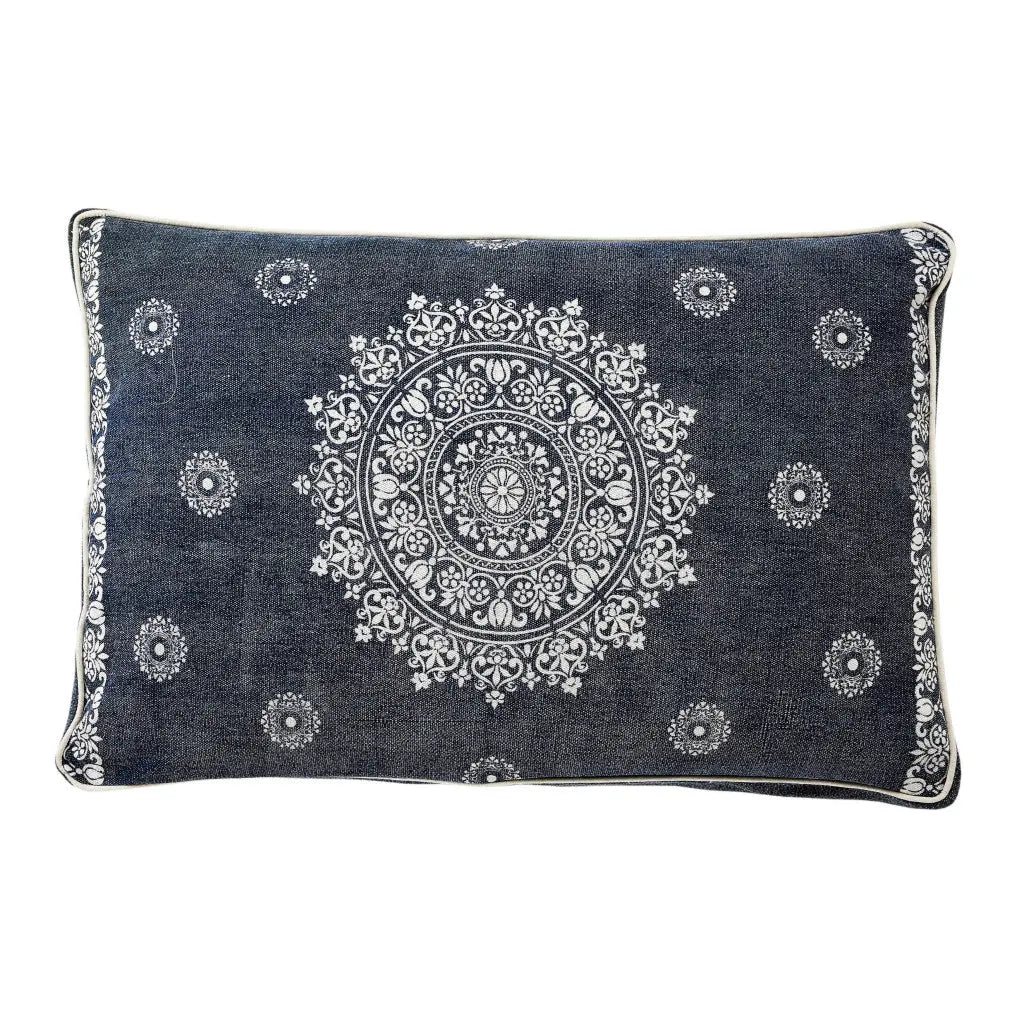 24" X 36" Stonewashed Blue Medallion Pillow Style Pet Bed With Removable Cover-3