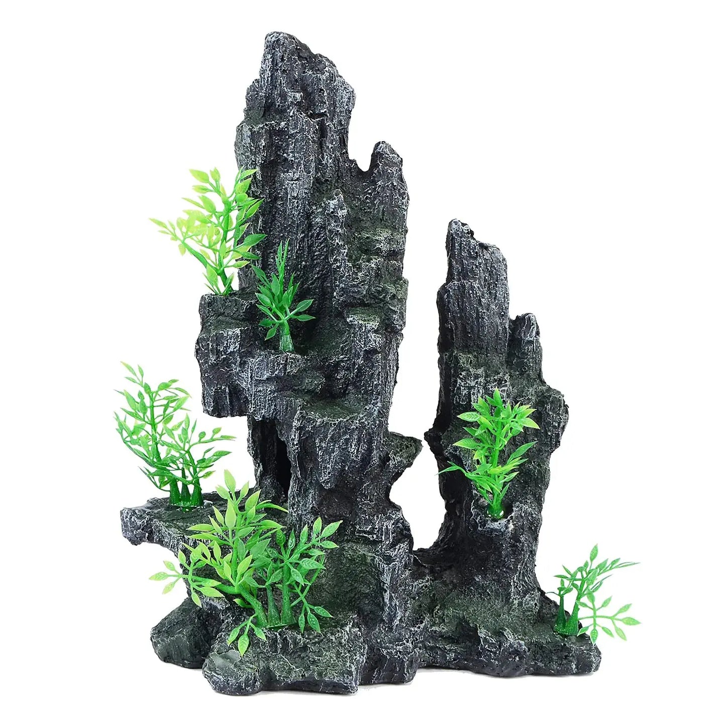 Mairuker Large Aquarium Mountain View Moss Tree Rock Cave Decor11.02 inches Tall Aquarium Decorations with Small Artificial Plants Fish Tank Stone Ornament for Betta Pleco Shrimp Hideaway Rest Play Zooko