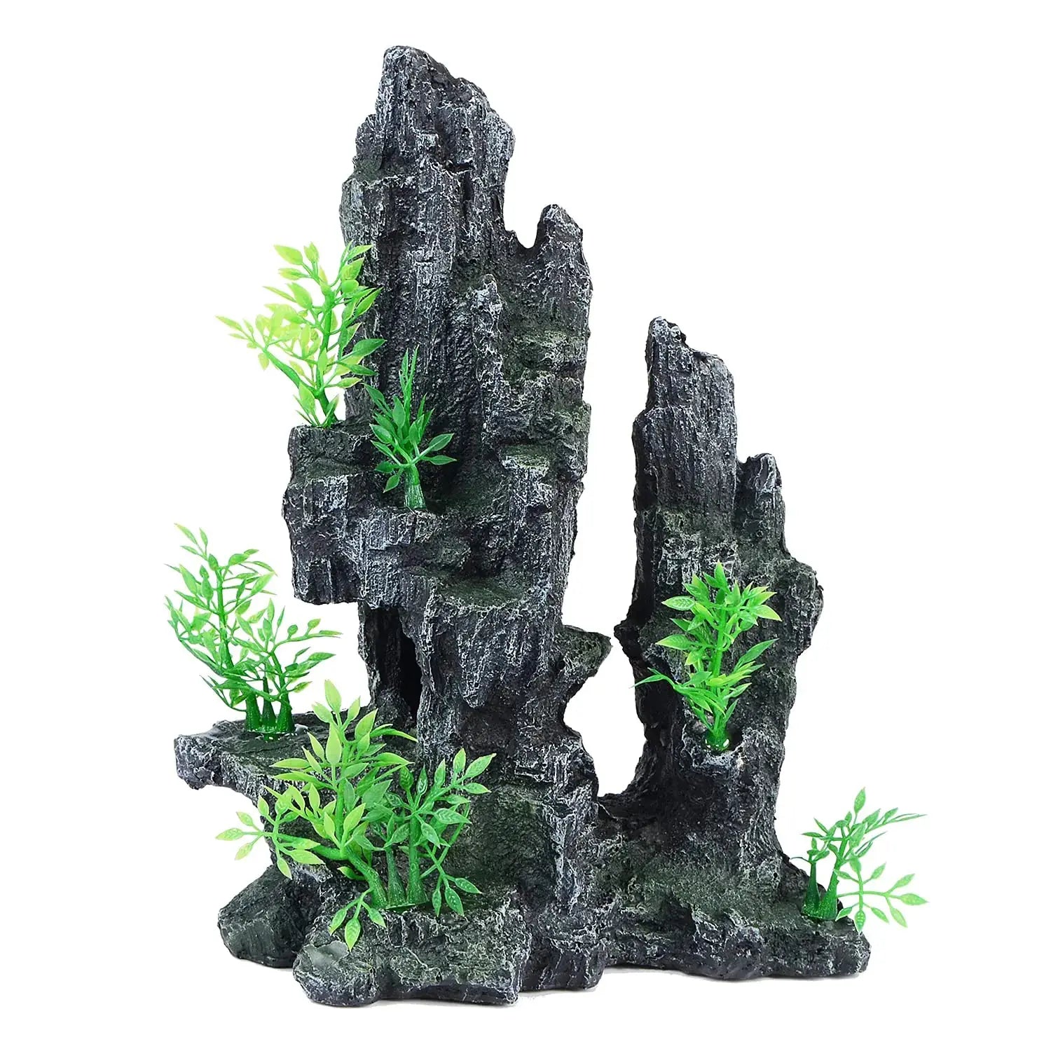 Mairuker Large Aquarium Mountain View Moss Tree Rock Cave Decor11.02 inches Tall Aquarium Decorations with Small Artificial Plants Fish Tank Stone Ornament for Betta Pleco Shrimp Hideaway Rest Play Zooko