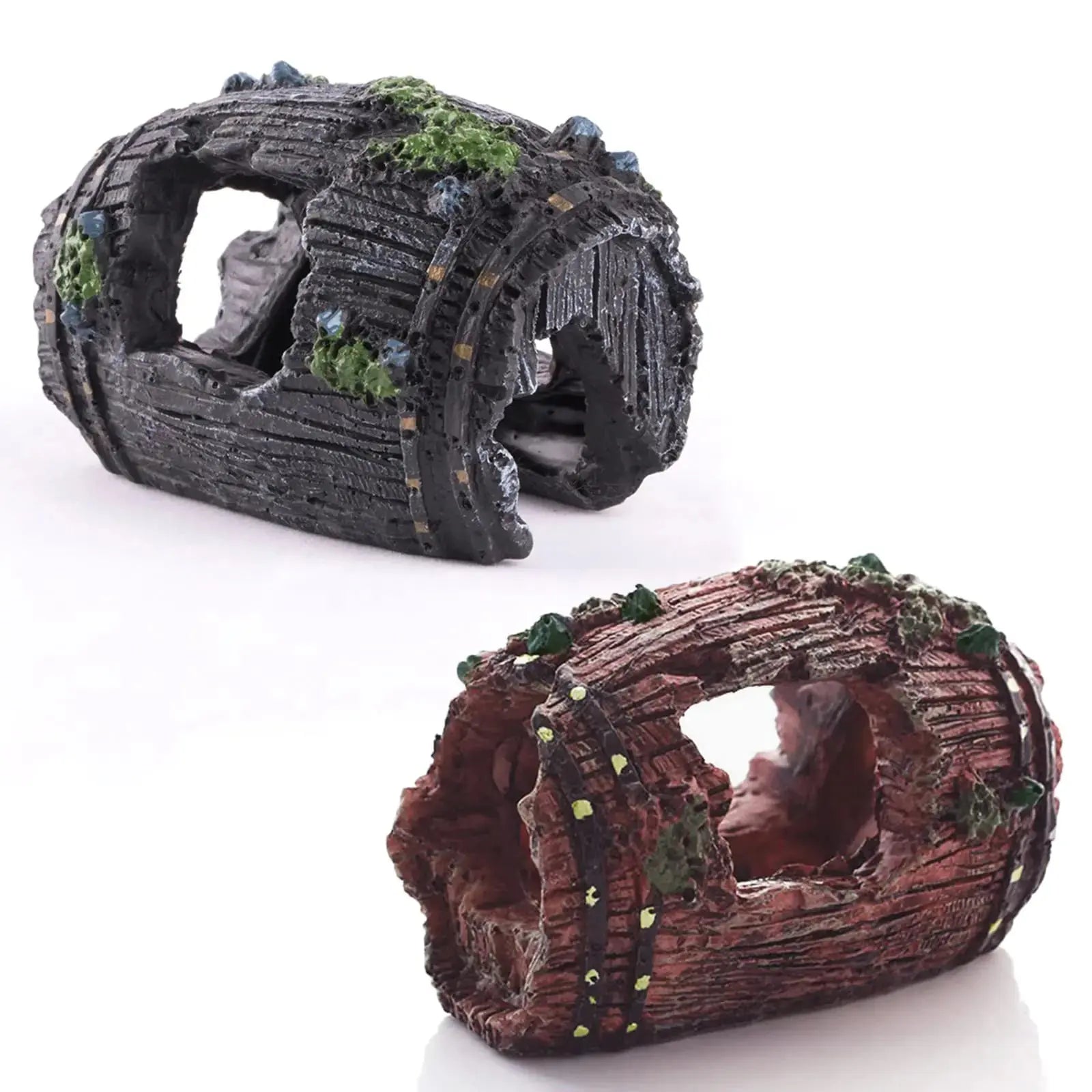 Vyooxcy 2 PCS Broken Barrel Aquarium Fish Tank Decorations，Aquarium Caves Hideout House Theme Ornaments for Fish Cave Hide，Shipwreck Hideouts Fish Tank Accessories Zooko