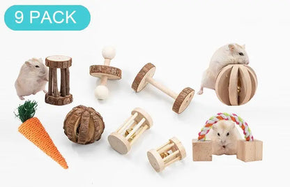 Natural Wood Pet Toy Set: Interactive Playtime Fun For Hamsters, Rabbits, Guinea Pigs, Parrots, Cats, And Dogs-2