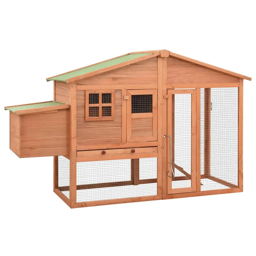 vidaXL Chicken Coop and Run Hen House with Nesting Box Pen Solid Fir Wood-1