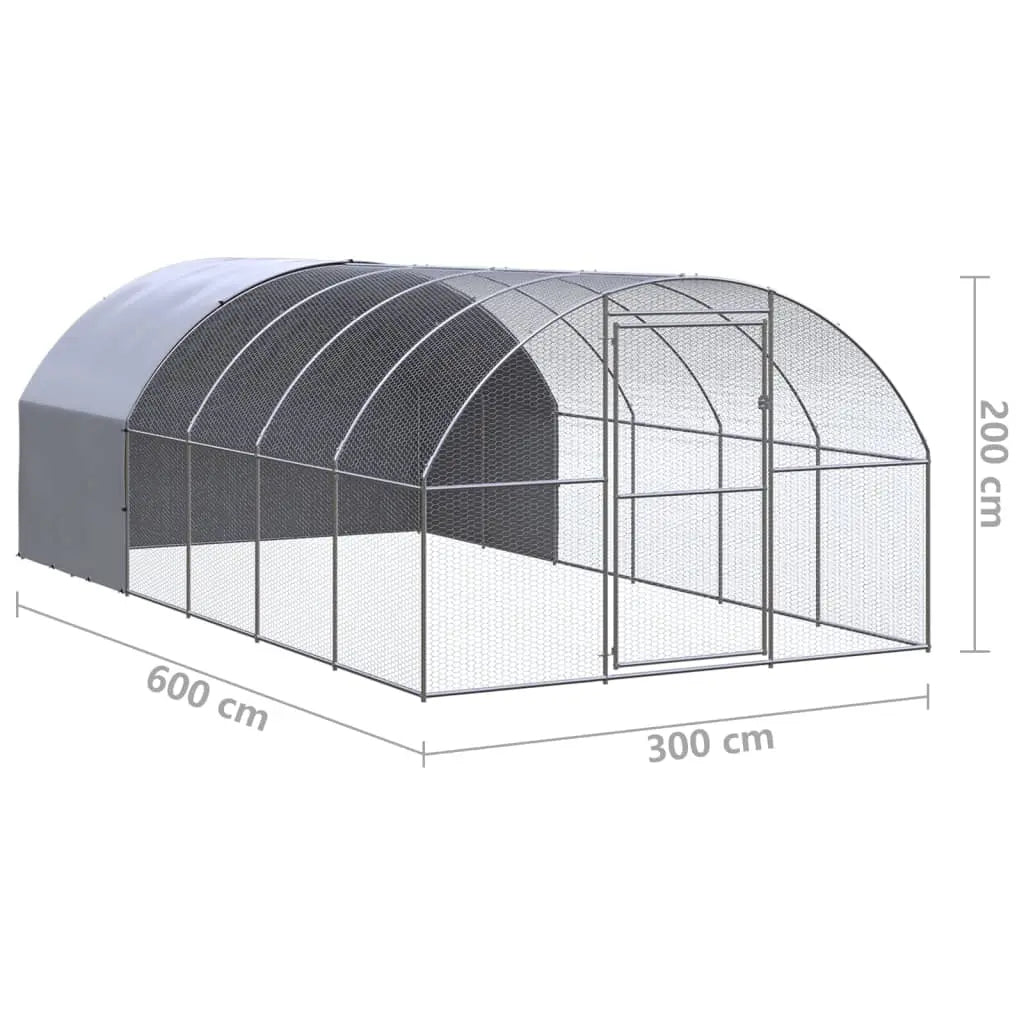vidaXL Outdoor Chicken Coop 9.8'x19.7'x6.6' Galvanized Steel-0