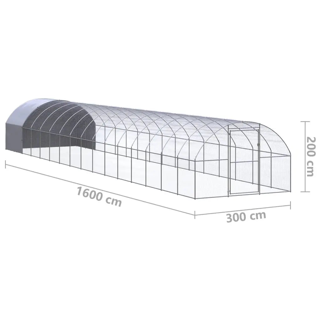 vidaXL Outdoor Chicken Coop 9.8'x52.5'x6.6' Galvanized Steel-0