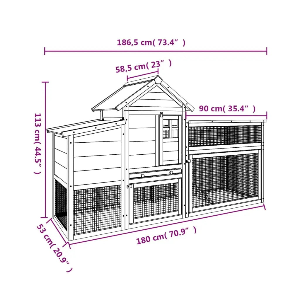 vidaXL Chicken Coop Brown 73.4"x23"x44.5" Solid Wood Pine-2