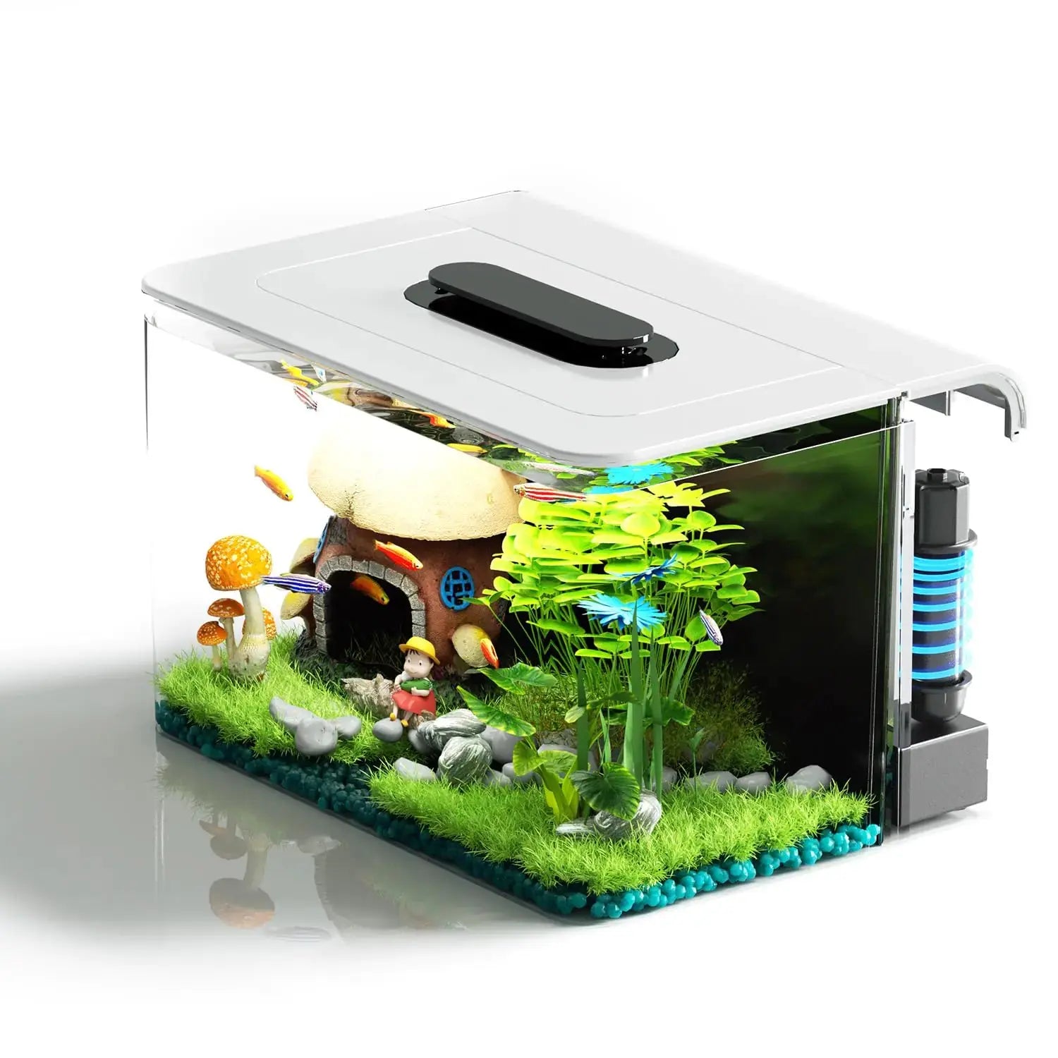 Betta Fish Tank 2.5 Gallon Aquarium Kit with Modular Filtration Heater Light Self Cleaning Oxygenation Small Fish Tank for Goldfish Guppy Shrimp Zooko