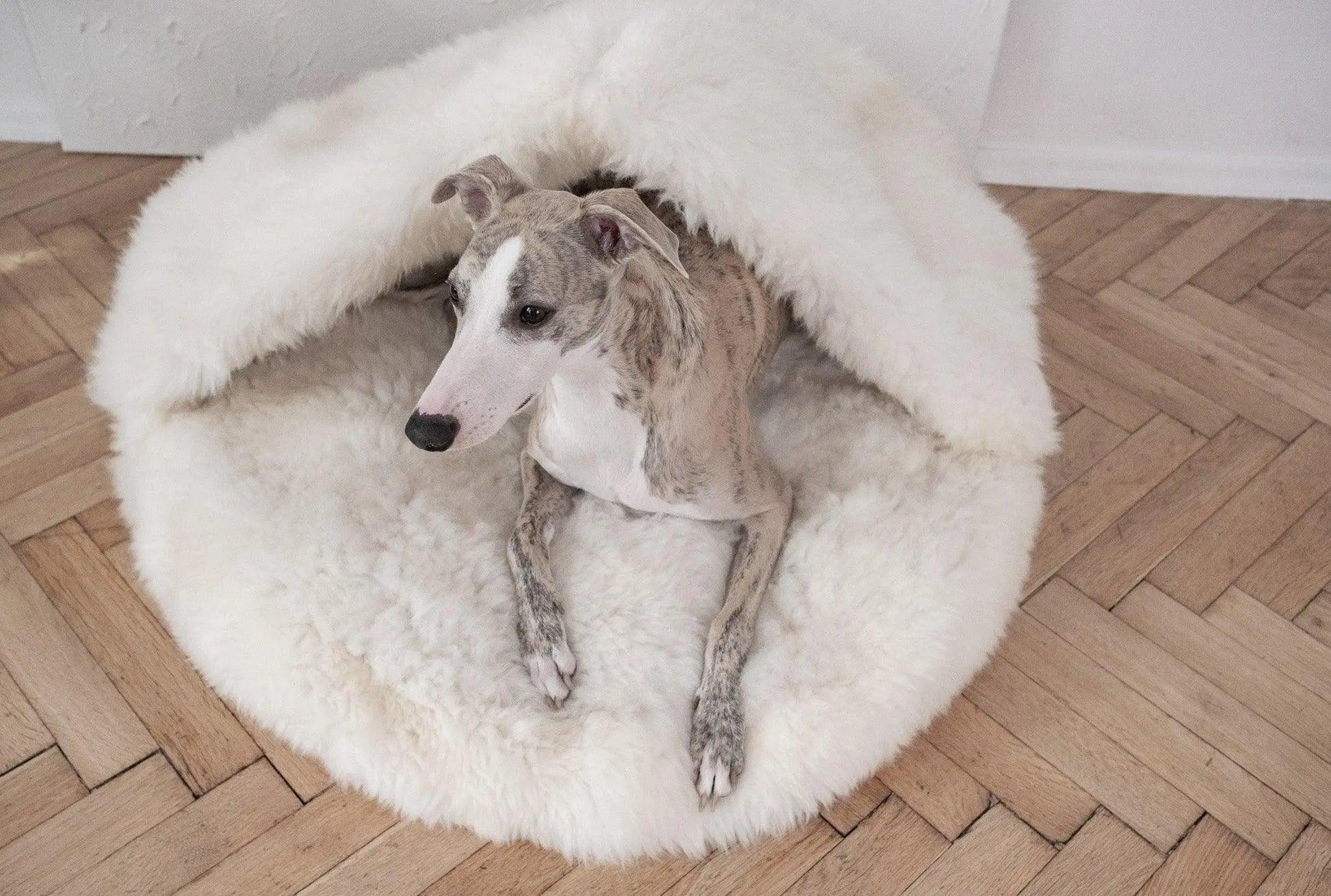 Natural Sheepskin Pet Cave - White-3