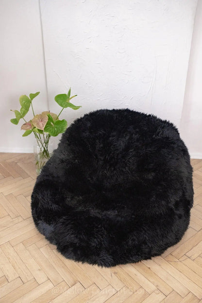 Natural Sheepskin Beanbag - Black-1