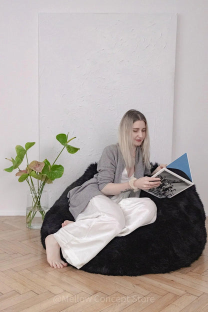 Natural Sheepskin Beanbag - Black-3