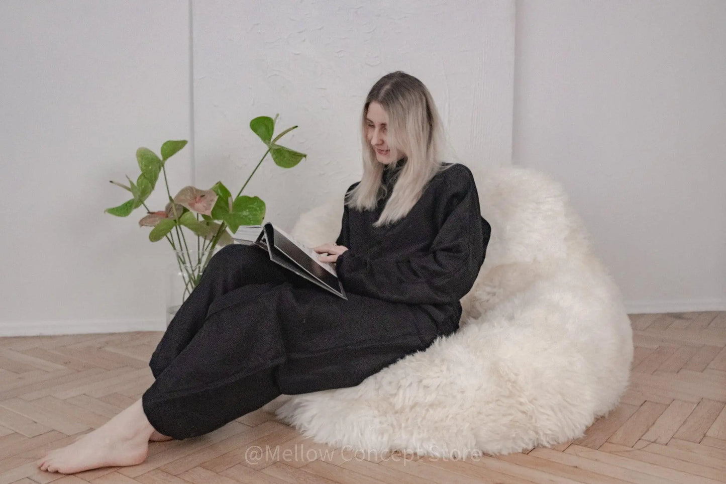 Natural Sheepskin Beanbag - White-2