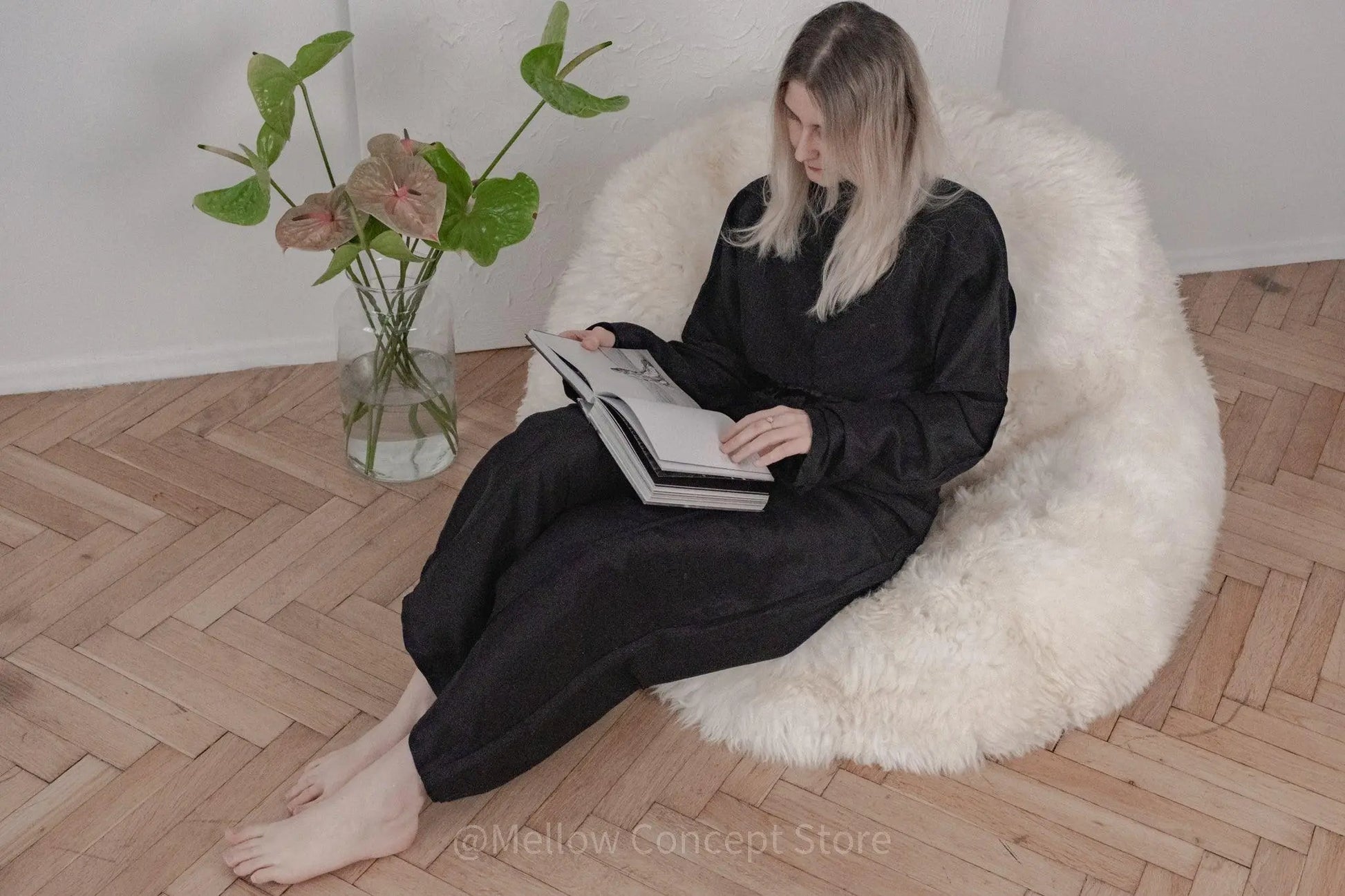 Natural Sheepskin Beanbag - White-3