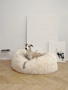 Oval Natural Sheepskin Pet Bed - White-0