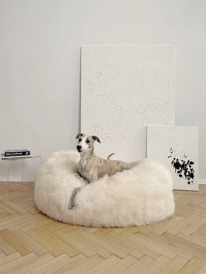 Oval Natural Sheepskin Pet Bed - White-0