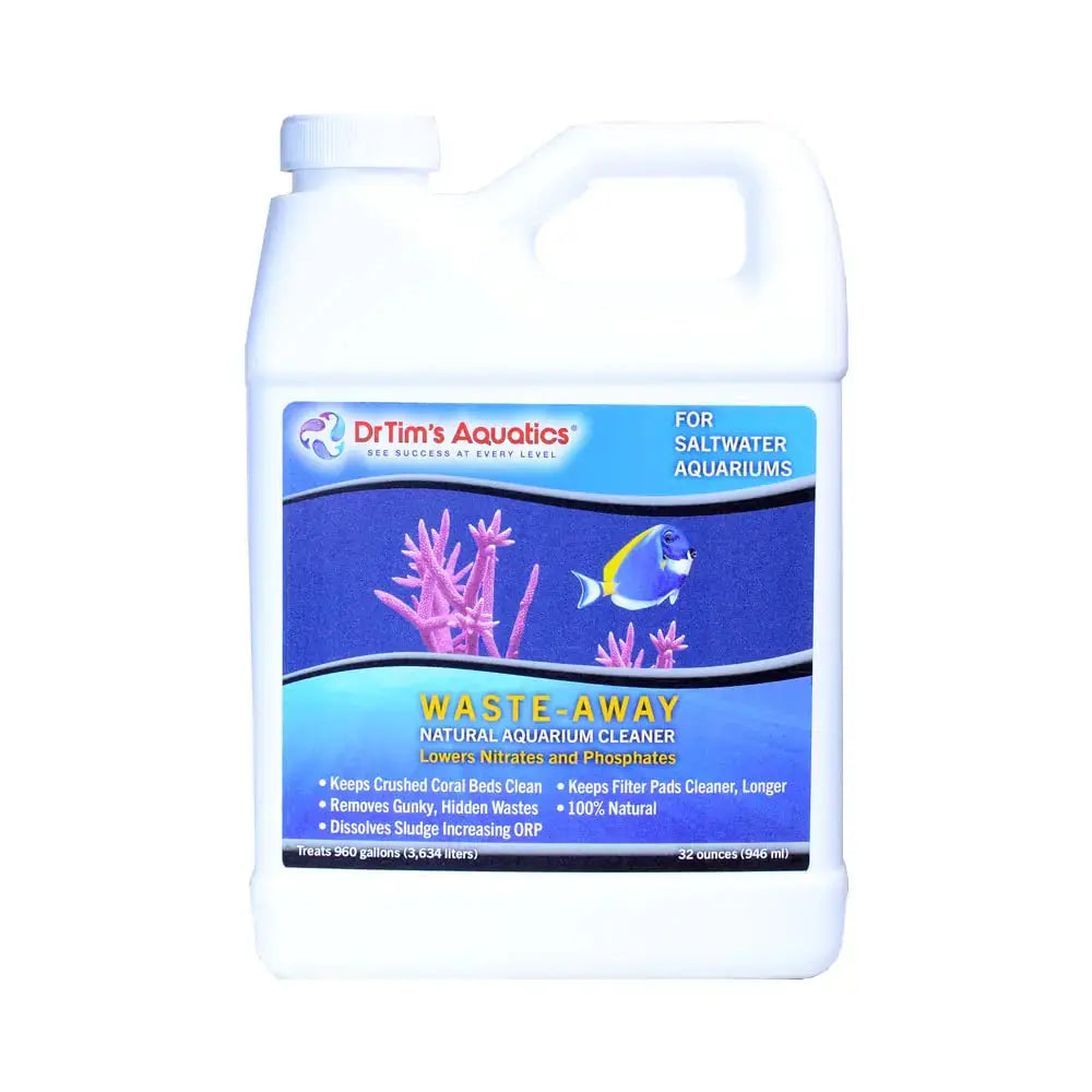 DrTims Aquatics Saltwater Waste-Away – Natural Fish Tank & Aquarium Waste Management Solution for Dissolving Cleaning Organic Sludge - 32 oz. Treats 960 gal Zooko