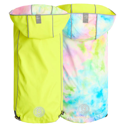 Reversible Raincoat - Neon Yellow With Tie Dye GF Pet