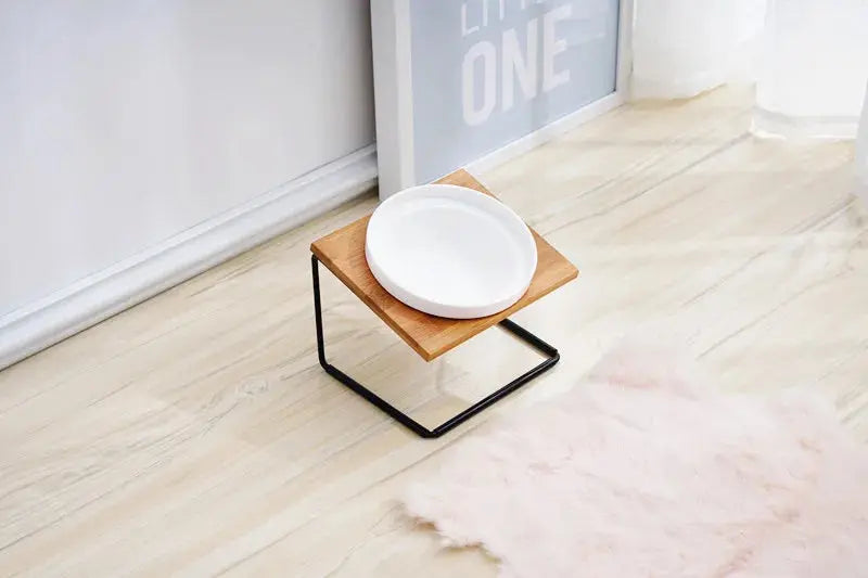 Cute Cat Bowl High-End Pet Bowl Bamboo Shelf Ceramic Feeding and Drinking Bowls for Dogs and Cats Pet Feeder Dog Double Bowls Zooko