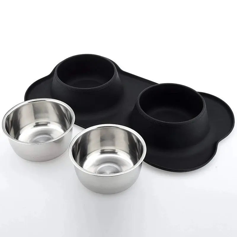 Benepaw Antislip Double Dog Bowl With Silicone Mat Durable Stainless Steel No Spill Pet Feeding Bowl Drinking Water Food Feeder Zooko