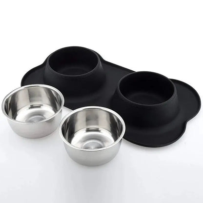 Benepaw Antislip Double Dog Bowl With Silicone Mat Durable Stainless Steel No Spill Pet Feeding Bowl Drinking Water Food Feeder Zooko