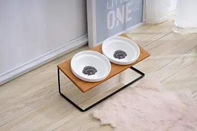 Cute Cat Bowl High-End Pet Bowl Bamboo Shelf Ceramic Feeding and Drinking Bowls for Dogs and Cats Pet Feeder Dog Double Bowls Zooko
