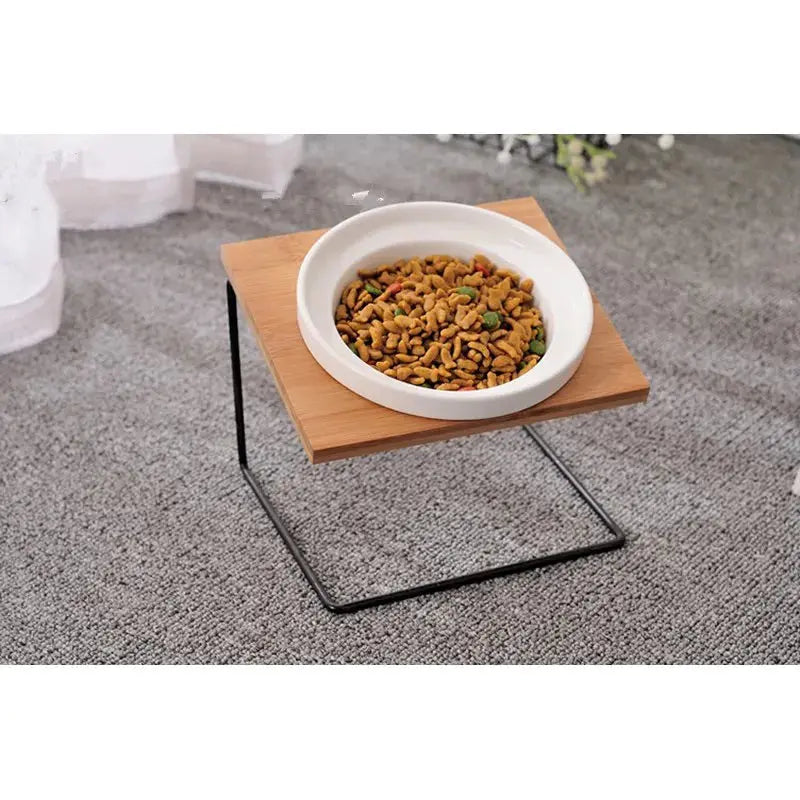 Cute Cat Bowl High-End Pet Bowl Bamboo Shelf Ceramic Feeding and Drinking Bowls for Dogs and Cats Pet Feeder Dog Double Bowls Zooko
