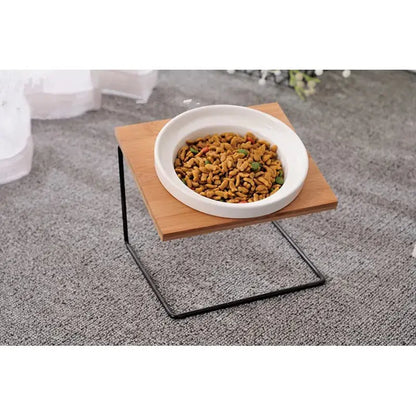 Cute Cat Bowl High-End Pet Bowl Bamboo Shelf Ceramic Feeding and Drinking Bowls for Dogs and Cats Pet Feeder Dog Double Bowls Zooko