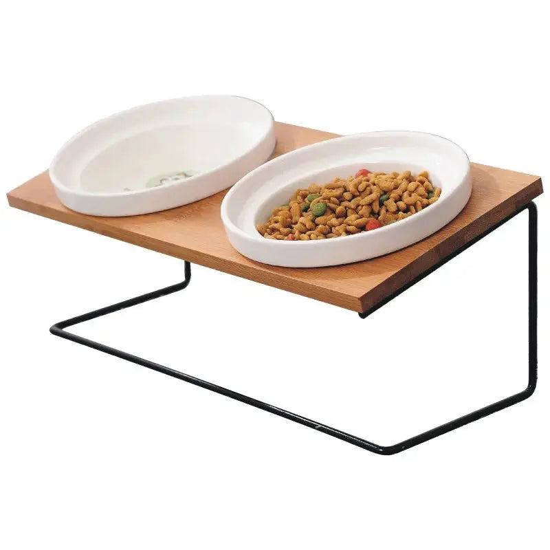 Cute Cat Bowl High-End Pet Bowl Bamboo Shelf Ceramic Feeding and Drinking Bowls for Dogs and Cats Pet Feeder Dog Double Bowls Zooko