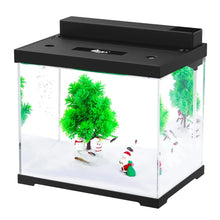 AQQA Small Glass Fish Tank with Tree Santa Claus Snowman Doll Decorations 2.4 Gallon Self Cleaning Aquarium Starter KitsUSB External Controller4 Color Lighting Controlled Upper Filtration Zooko