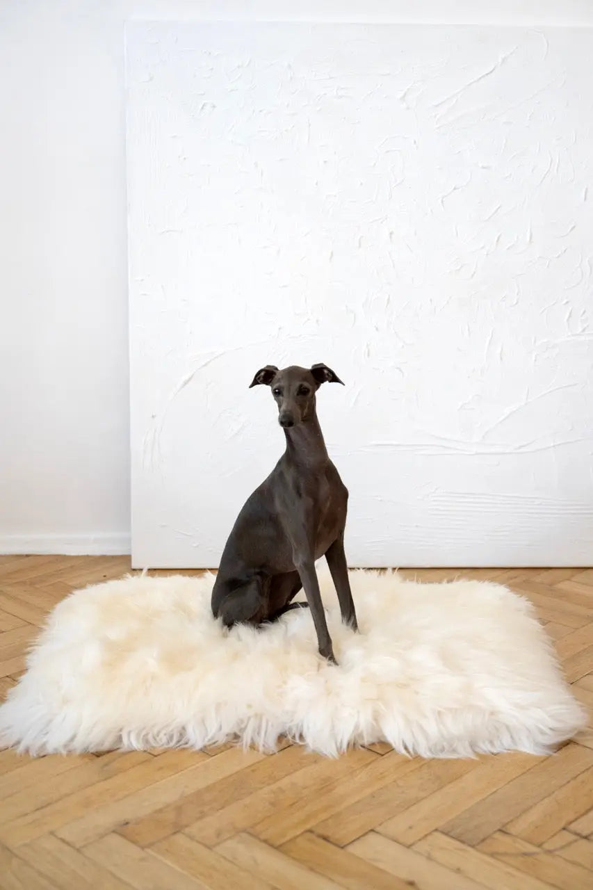Square or Rectangular Natural Sheepskin Pet Mat - White-1