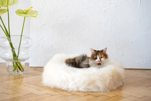 Round Natural Sheepskin Pet Bed - White-0