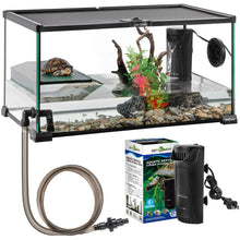 REPTIZOO Glass Turtle Tank Kit 10 Gallon Turtle Tank Starter Kit with Drainage System Turtle Basking Platform and Quiet Aquarium Corner Internal Filter 20" x 12" x 10" Aquatic Turtle Terrarium Zooko