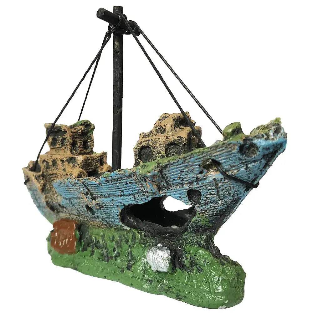 SLOCME Aquarium Resin Boat Ornament - Fish Tank Shipwreck Decorations Sunken Ship OrnamentAquarium Ornament for Freshwater Saltwater Tanks Zooko