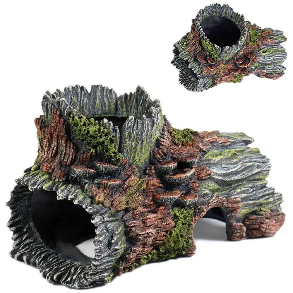 PTFJZ Aquarium Decorations Hollow Tree Trunk Fish Tank Accessories Tree Stump Shelter for Betta Hideout Caves Driftwood for Aquarium Simulation Tree Decor with Holes Zooko