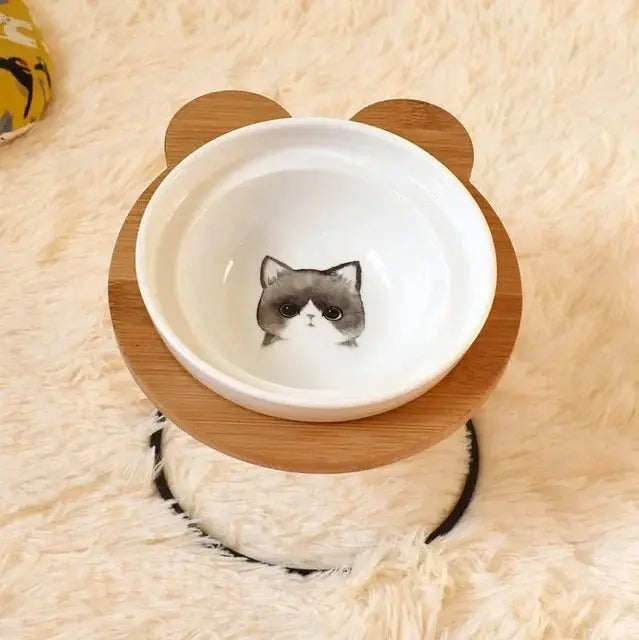 New High-End Pet Bowl Bamboo Shelf Ceramic Feeding and Drinking Bowls for Dogs and Cats Pet Feeder Accessories Zooko