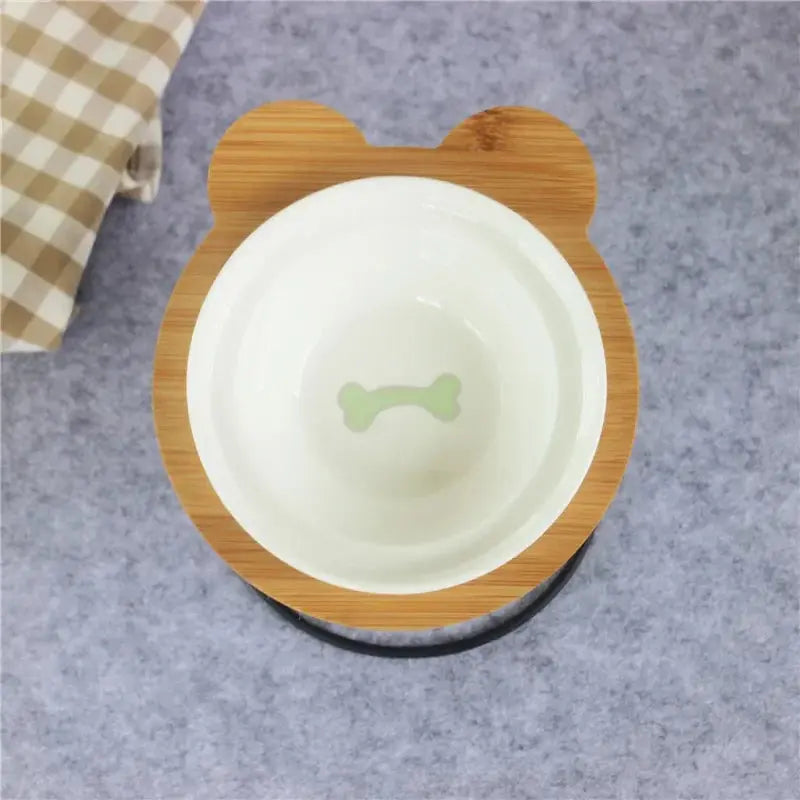 New High-End Pet Bowl Bamboo Shelf Ceramic Feeding and Drinking Bowls for Dogs and Cats Pet Feeder Accessories Zooko