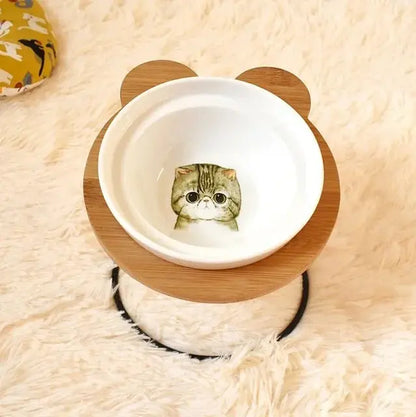 New High-End Pet Bowl Bamboo Shelf Ceramic Feeding and Drinking Bowls for Dogs and Cats Pet Feeder Accessories Zooko